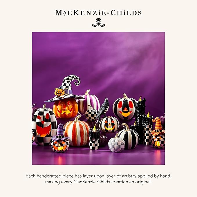 MACKENZIE-CHILDS Mini Decorative Pumpkin for Fall Decor, Autumn Decorations for Home, Gray-and-White Sterling Check