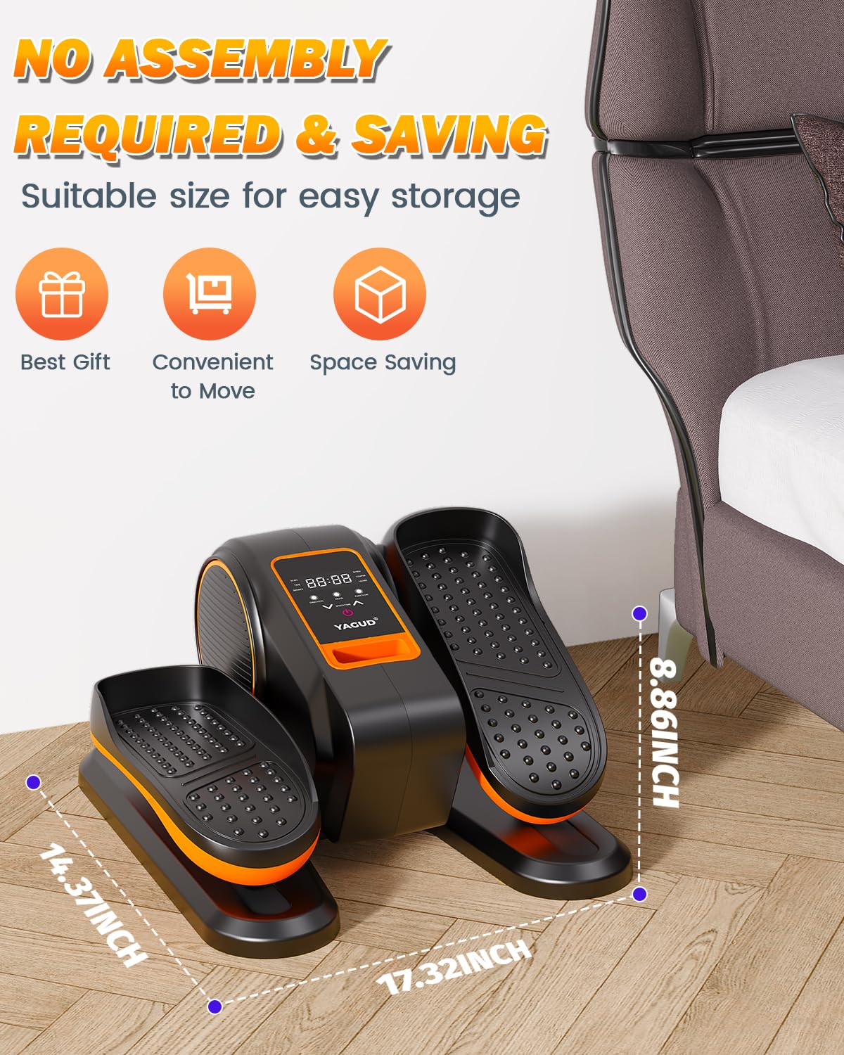Yagud Under Desk Elliptical Machine, Electric Leg Exerciser as Seen on TV for Senior, Quiet Portable Seated Pedal Exerciser Machine with Remote Control, 12 Adjustable Speeds for Home Office
