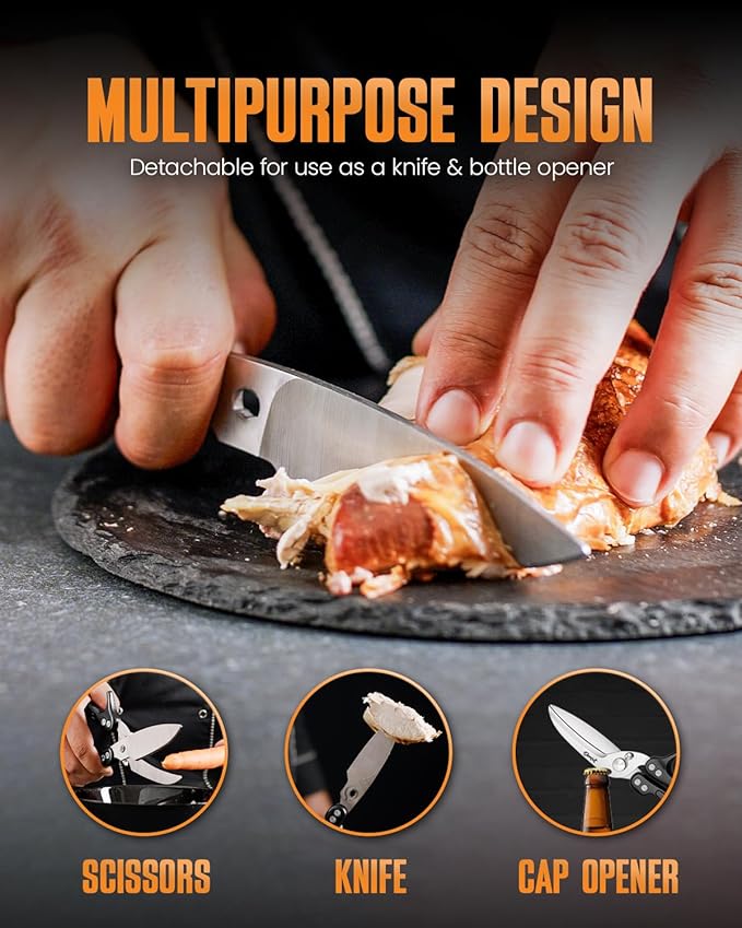Poultry Shears Heavy Duty Professional, Kitchen Shears for Poultry,Turkey, Chicken & Bone Cutting, Multi-purpose kitchen Scissors Spring-Loaded, Dishwasher Safe, Meat Shear with Non-Slip Handle, Black