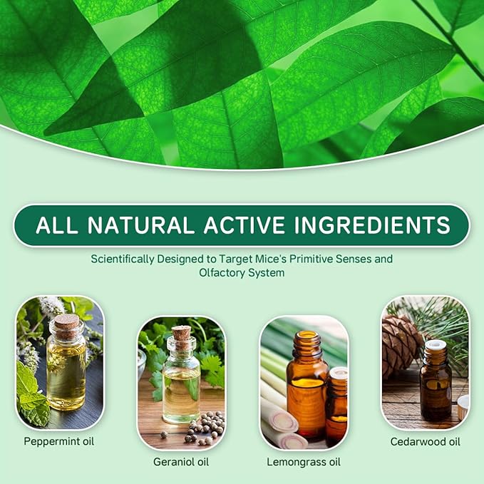 Rodent Mouse Repellent 42 Pieces, Peppermint Oil Moth Balls for Mice Rats Deterrent, Natural Pest Control Pouches for Chipmunks, Squirrels, Safe for Humans & Pets, Skunks, Indoor and Outdoor Use