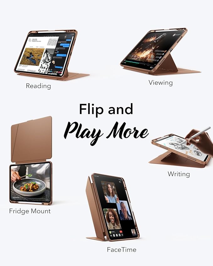 ESR for iPad Pro 13 Inch Case (M5/M4) 2025/2024, Vertical Stand Cover, Multi Stand Angles, Ultra-Stable Case with Pencil Holder, Flip Series, Brown