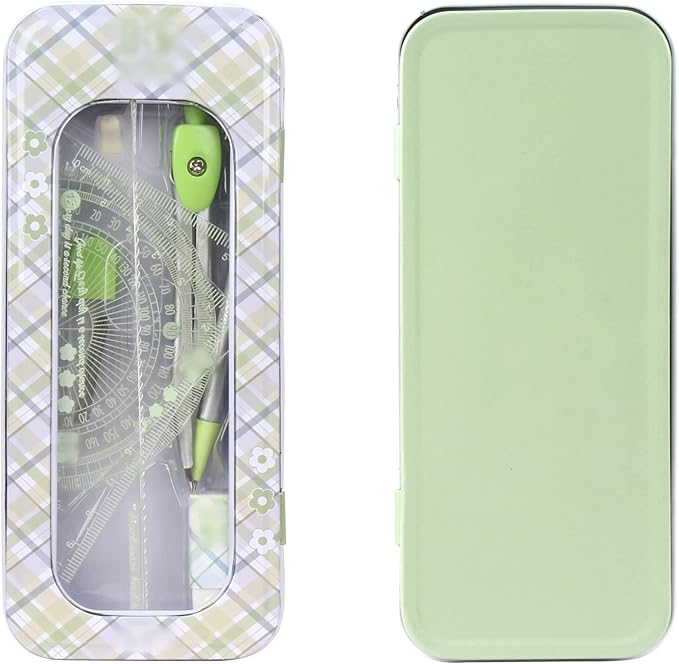 LABANCA 8 Pcs Compass Set with Protractor Rulers Pencil for Math Geometry (07434 Green)