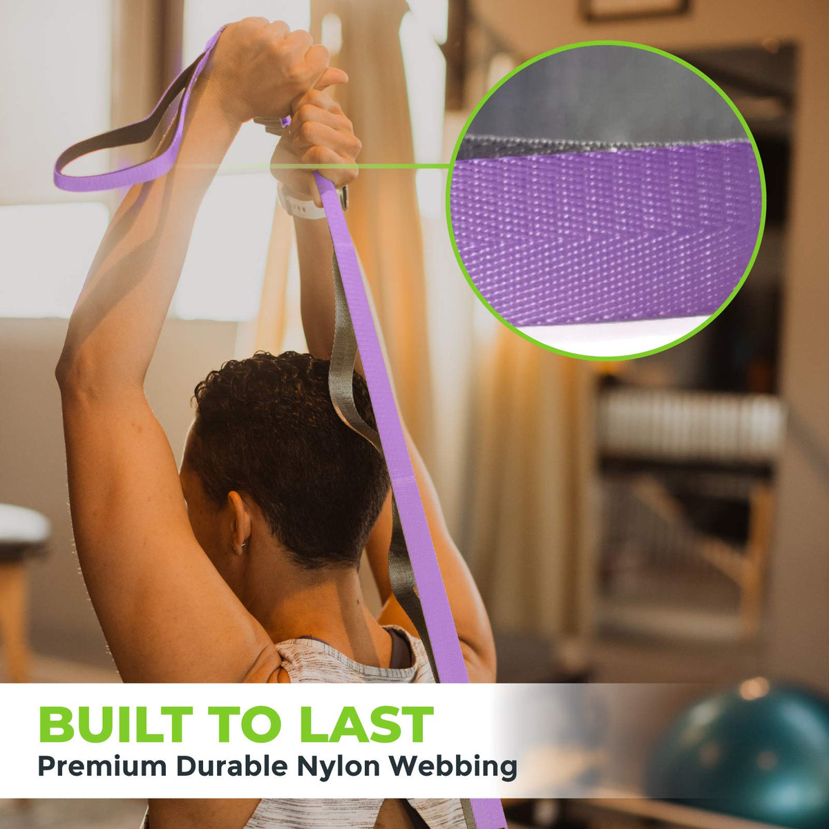 Gradient Fitness Stretching Strap for Physical Therapy, 12 Multi-Loop Stretch Strap 1" W x 8' L, Neoprene Handles, Physical Therapy Equipment, Yoga Straps for Stretching, Leg Stretcher (Purple)