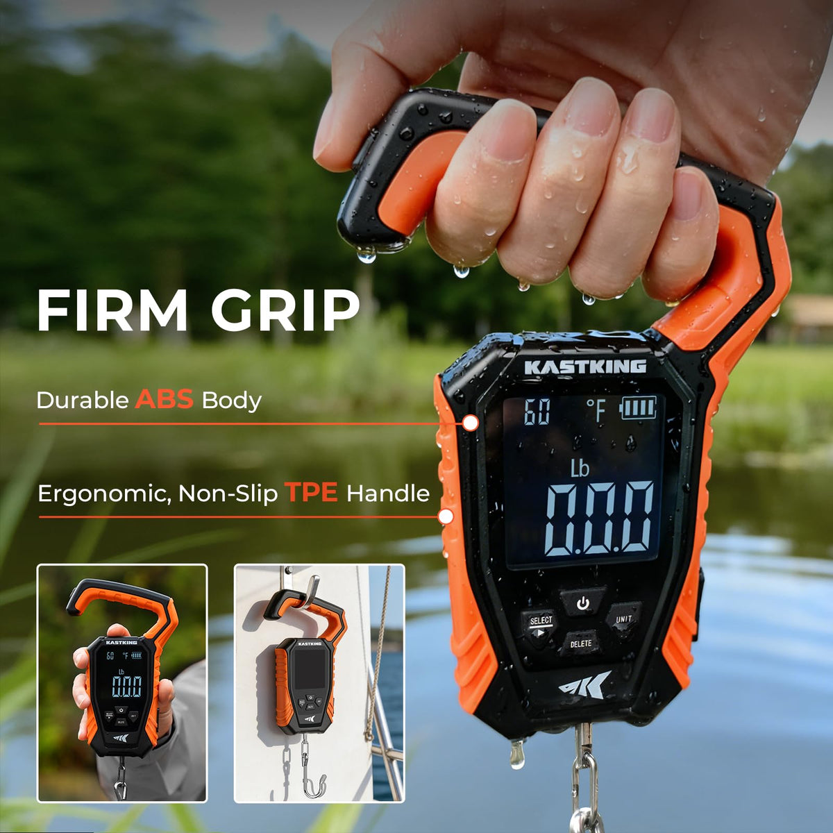 KastKing Weighmaster Mechanical-Digital Fishing Scale, 120 lb Capacity, 2.5" Backlit Display, High-Precision Sensor, 9 Weight Memory, Temperature Detection, IPX6 Waterproof, Fishing Gifts