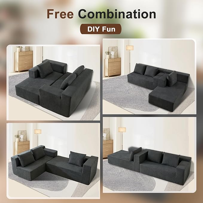 103" Cloud Sectional Sofa, No Assembly Required, Boneless L-Shape Couch with Chaise, Modern Minimalist Modular Couch, Free Combination, Deep Seat, Dark Grey, Left