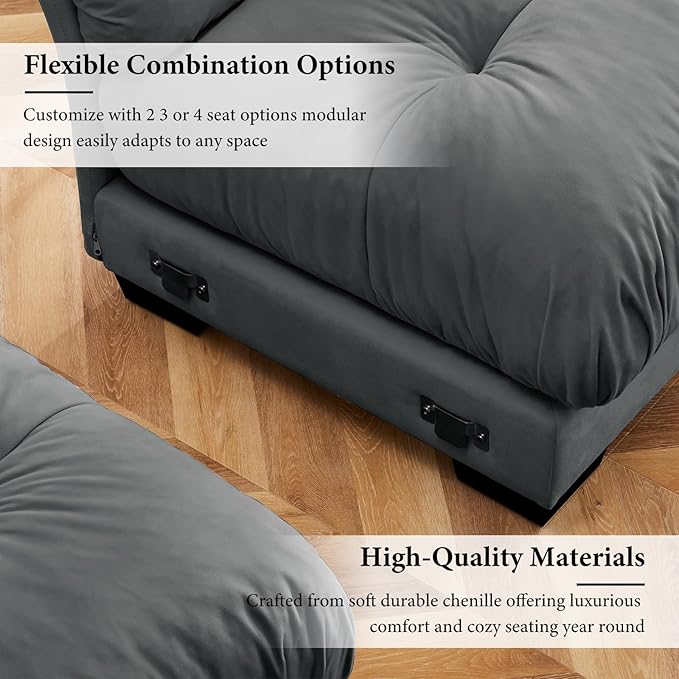 93.7” Oversized Grey Velvet Loveseat Sofa, Deep Seat 2-Seater Modular Sectional Couches for Living Room with 1 Ottoman, Cloud Home Sofas Set, Love Seat Couches
