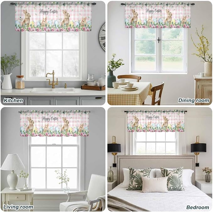 Easter Sheer Valances for Windows 42"x18", Light Filtering Kitchen Curtains