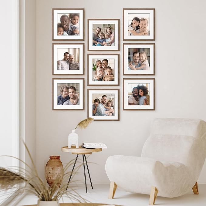 Axeman 12x12 Picture Frame with Mat for 8x8, Solid Oak Wood Square Picture Frame with Tempered Glass, Natural Wooden 12x12 inch Photo Frame for Wall Home Decor Art Photo and Prints, Walnut