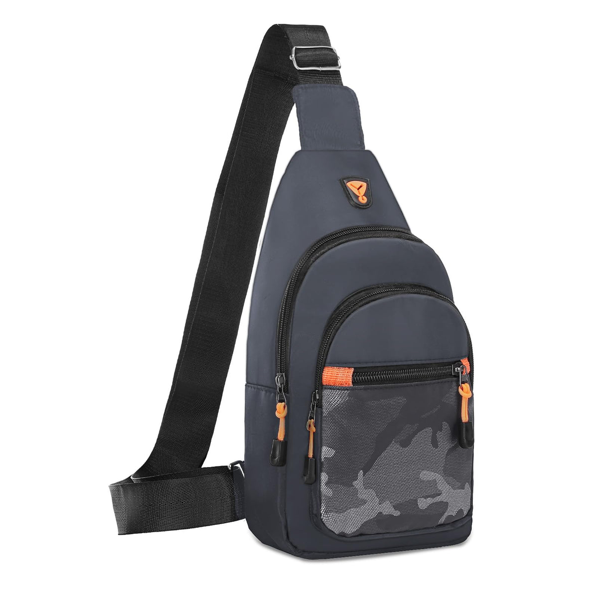 MOSISO Small Sling Backpack Crossbody Sling Bag, Lightweight Hiking Daypack Shoulder Chest Bag with Camouflage Front Pocket, Gray