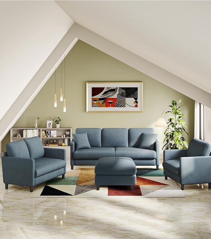 83" Couches for Living Room, Comfy Sofas for Living Room, Teddy Sofa Couch, Tool-Free Setup Loveseat Sofa, All-Wood Love Seat Couches, Small Couch 2 Pillows Included, Blue Grey