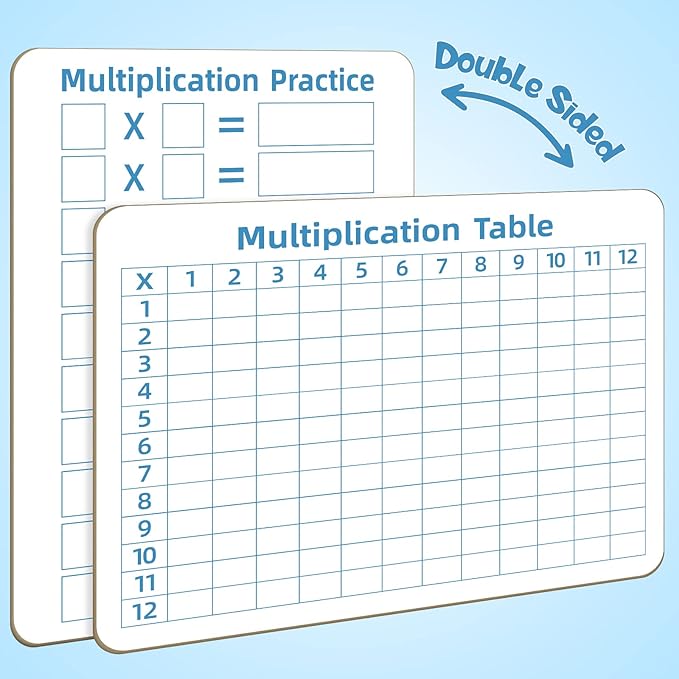 Multiplication Chart Whiteboard - Double-Sided Times Table, 9" x 12" Dry Erase Board, Math Manipulatives White Board for Kids Students, Classroom and Home Learning