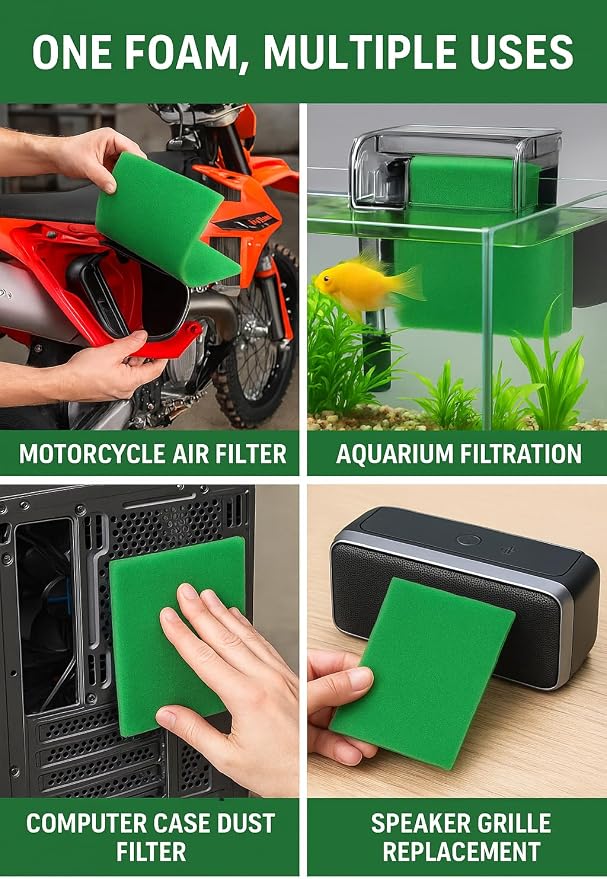 Universal Foam Air Filter Material Sheet – 14" x 17" x 5/8", 65 PPI Green Fine