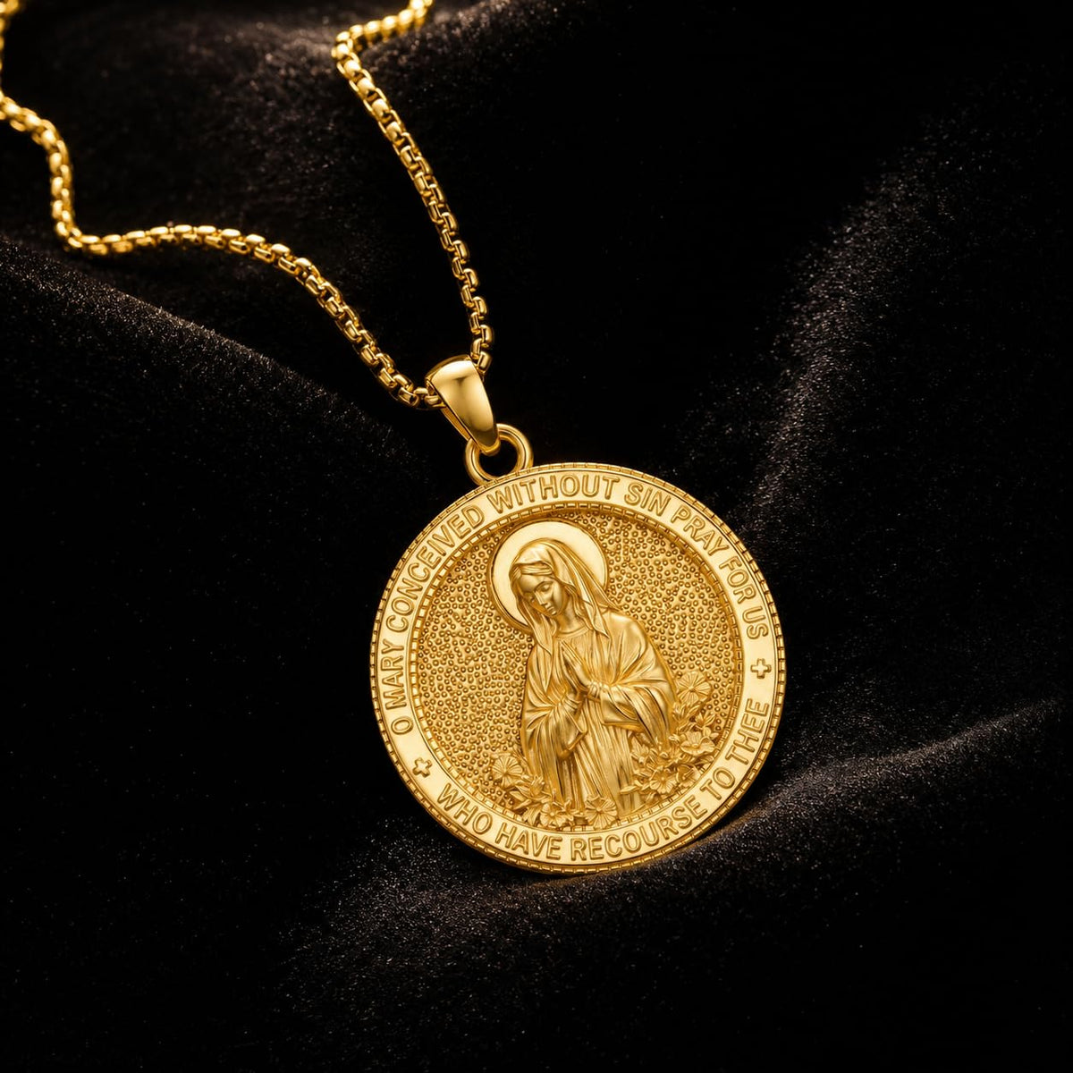 Taioiat 14K Gold Virgin Mary Medal Pendant Necklace Charm for Men