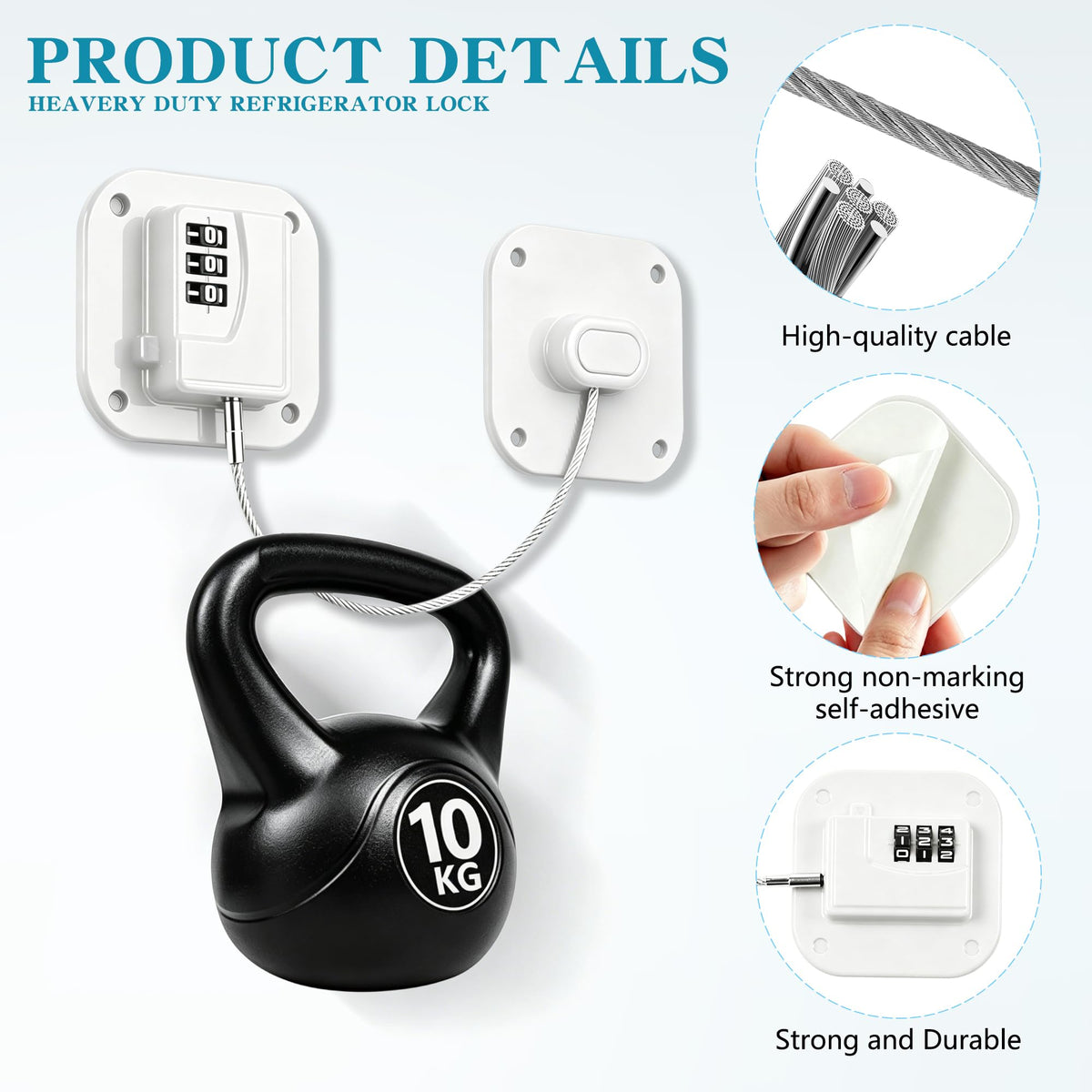 Refrigerator Lock,Fridge Locks for Kids,Freezer Lock with Combination for Refrigerators,Drawers,Cabinets,Closets,Lockers and More,Safety Portable No Keys Needed & Easy to Install White 2-Pack