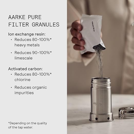 Aarke Purifier Regular 1.18L Glass Pitcher Bundle w/Steel Filter, 4 Pure Refill