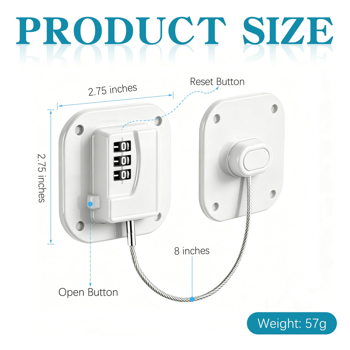 Refrigerator Lock,Fridge Locks for Kids,Freezer Lock with Combination for Refrigerators,Drawers,Cabinets,Closets,Lockers and More,Safety Portable No Keys Needed & Easy to Install White 2-Pack