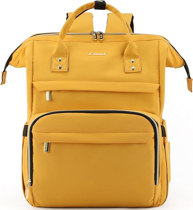 LOVEVOOK College Laptop Backpack, 15.6 Inch Travel Backpack for College, Waterproof Work Backpack Woman for Teacher Nurse Anti-theft Travel Back Pack, Gifts for Women, Yellow