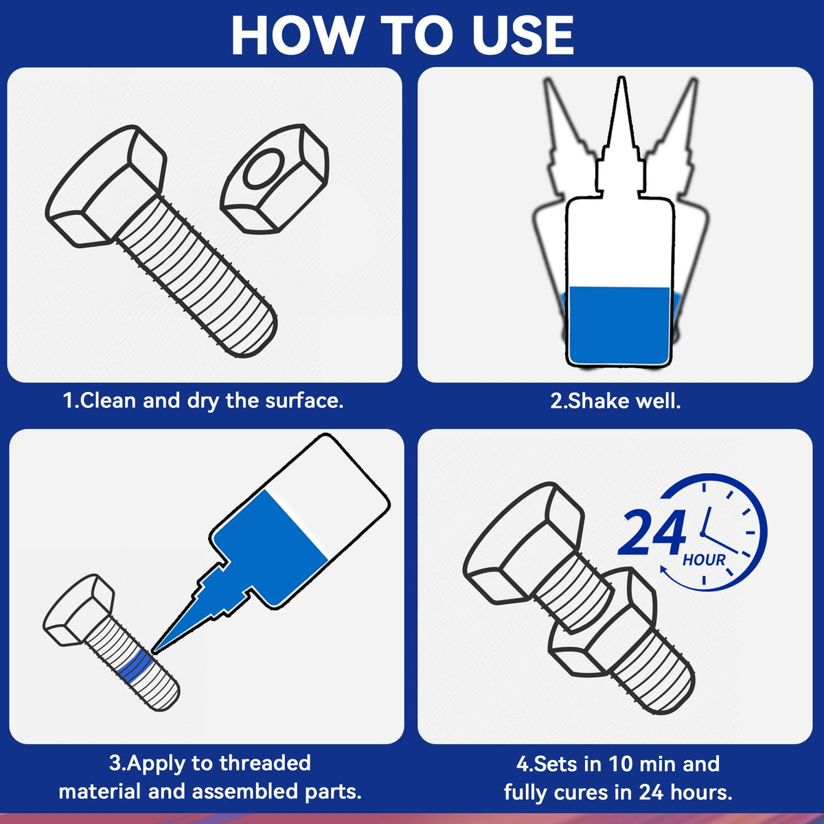 Thread Lock Blue and Red, Threadlocker Medium and High Strength, Thread Locker for Nuts, Bolts, Fasteners and Metals, Against Losening and Leakage (50 mlx2)