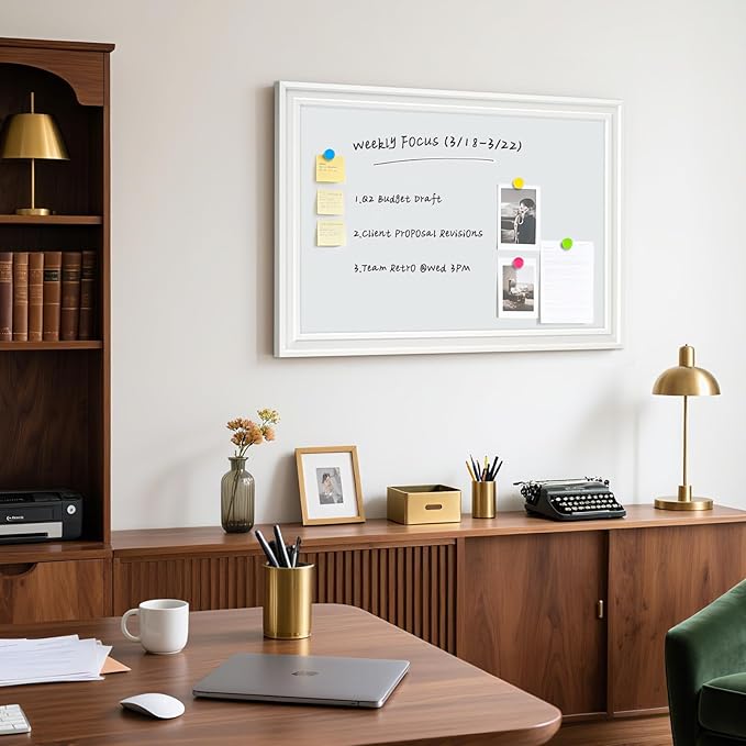 White Board for Wall, 36'' x 24'' Magnetic Dry Erase Board, Decorative Whiteboard with Plain White Wooden Frame, Hanging Writing Board for Home Office School Dorm
