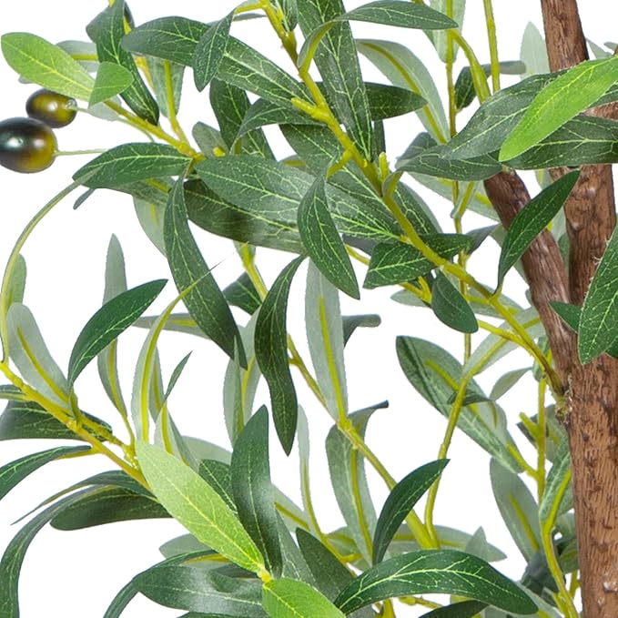 ANTING Artificial Olive Tree, 6FT Tall Faux Olive Tree with Pot, 72in Artificial Plants Indoor Silk Plants with Realistic Trunk,1150 Leaves and Lifelike 44 Fruits for Home Office Decor Outdoor（1pack）