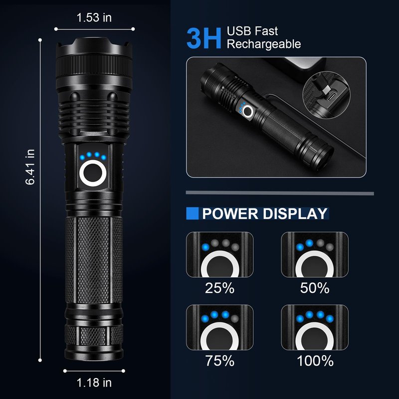 3 Pack Rechargeable Flashlights High Lumens, 99000LM Super Bright LED Flashlight, Adjustable Powerful Flash Light with 5 Modes & USB Cable, Waterproof Handheld Flashlight for Home Camping Outdoor