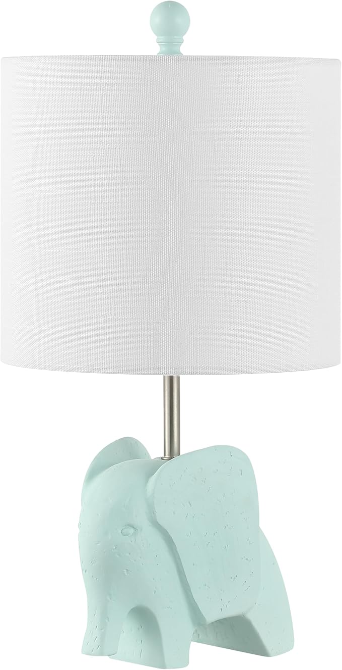JONATHAN Y 17.5" Turquoise Elephant Kids Table Lamp, Whimsical Resin Bedside Lamp with White Linen Drum Shade for Bedroom Playroom Nursery, LED Bulb Included, UL Listed (JYL1143B)