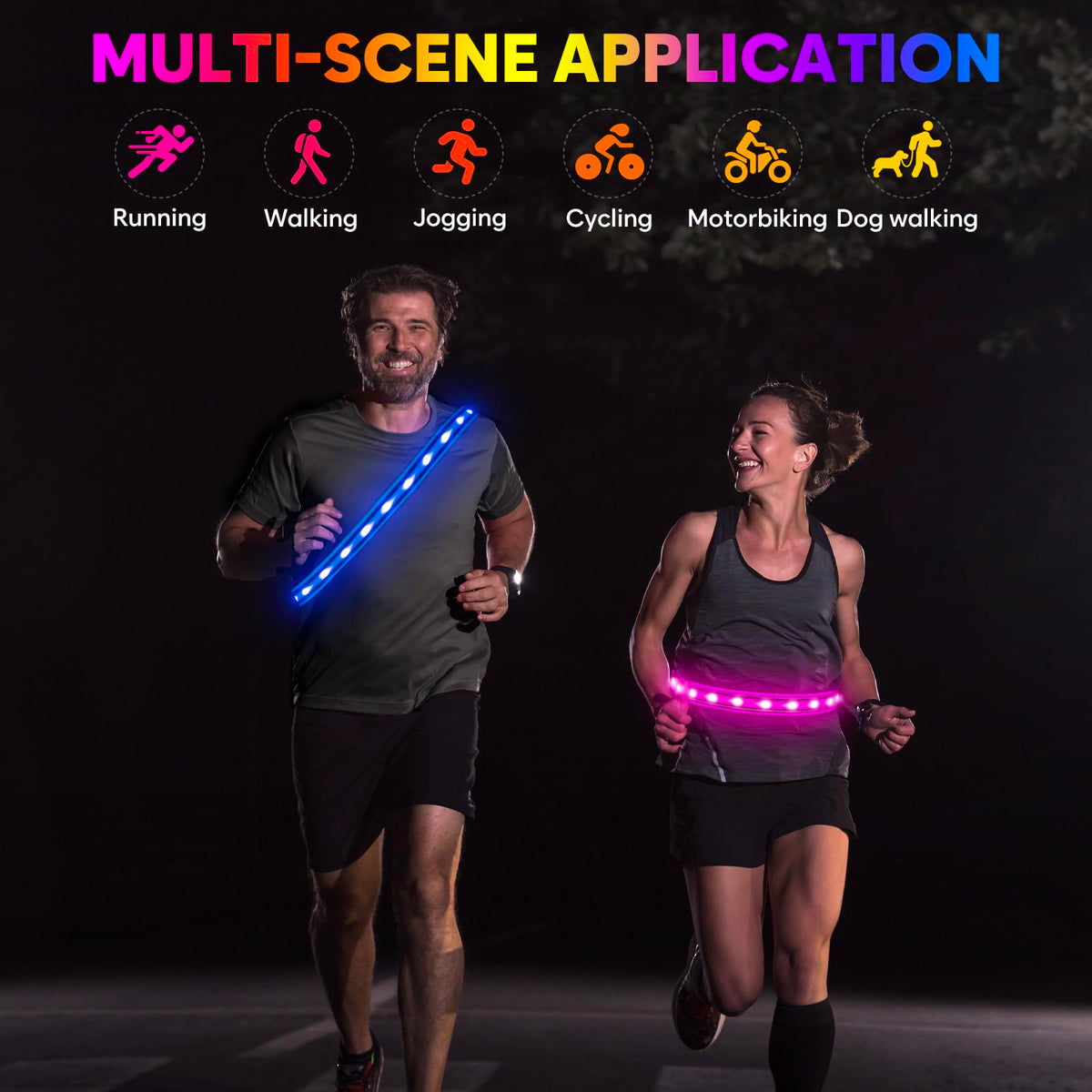 Illumifun LED Running Belt - USB Rechargeable Reflective LED Waistband, Wearable Waist Safety Light for Running, Cycling, Camping, Walking (Royal Blue)