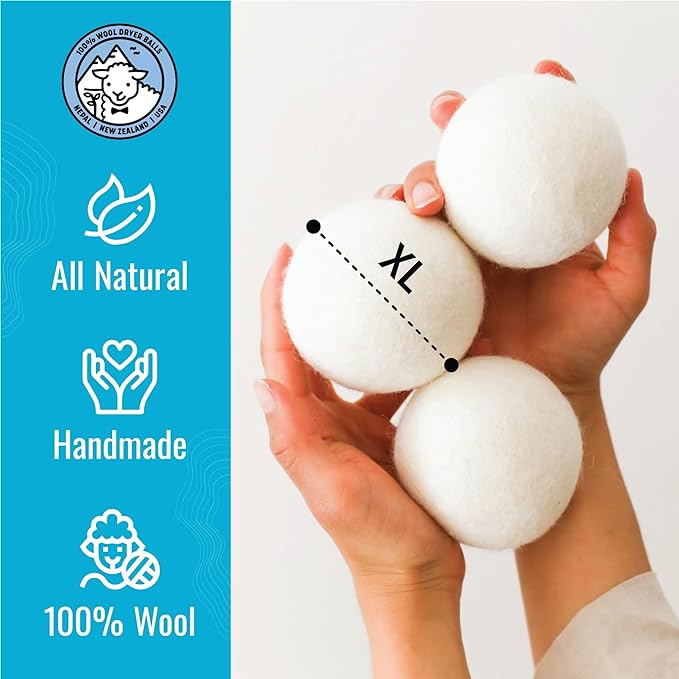 Wool Dryer Balls - Smart Sheep 3-Pack - XL Premium Natural Fabric Softener Award-Winning - Wool Balls Replaces Dryer Sheets - Laundry Balls