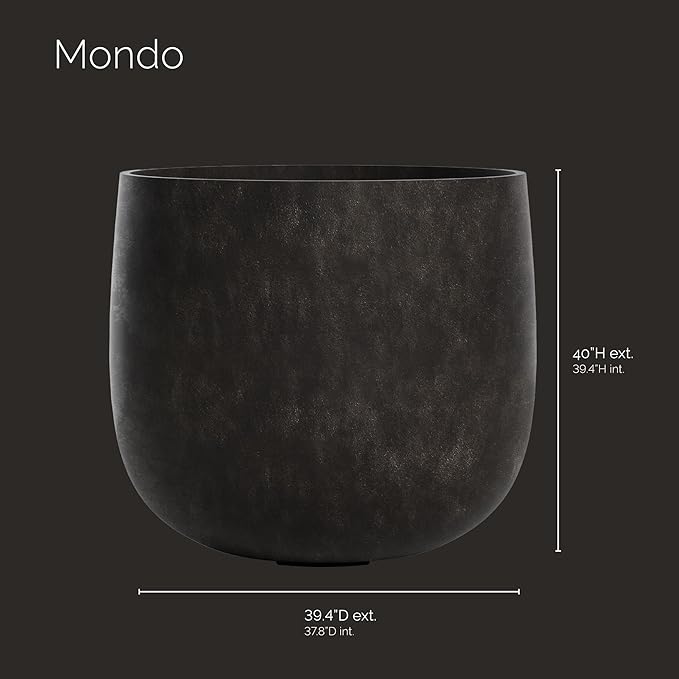Mondo Large Planter – Brown Stone Finish – Fiberglass Indoor/Outdoor and Weather-Resistant Round Planter (39.4" D x 39.4" H Exterior, 37.8" D x 39.4" H Interior)