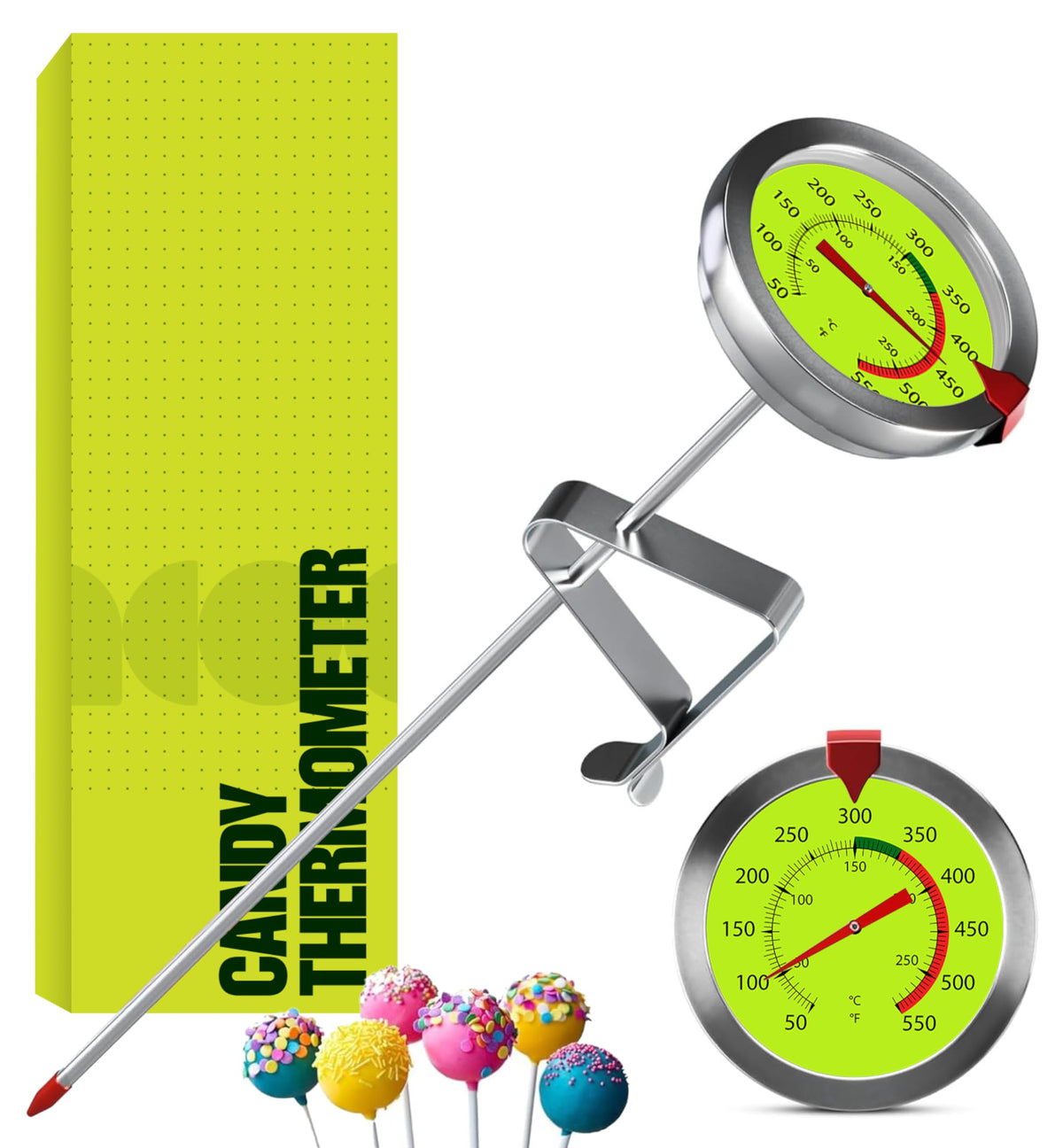 CRAFT911 Candy Thermometer with Pot Clip - Deep Fry Oil Thermometer for Frying and Candle Making (Green)
