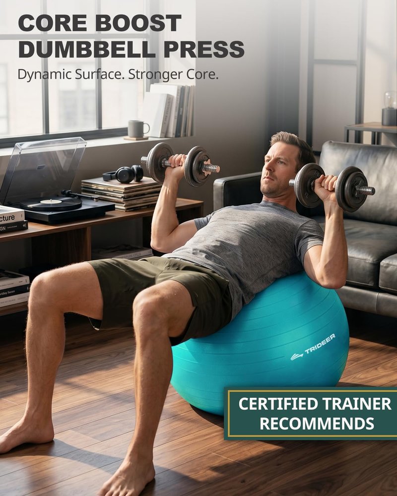 Trideer Extra Thick Yoga Ball Exercise Ball, 5 Sizes Gym Ball, Heavy Duty Ball Chair for Balance, Stability, Pregnancy, Quick Pump Included