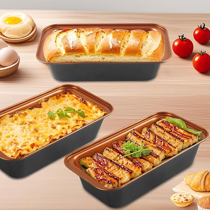 Proigtz 9x4 Inch Loaf Pan 3 Pack, Carbon Steel Nonstick Copper Bread Pan