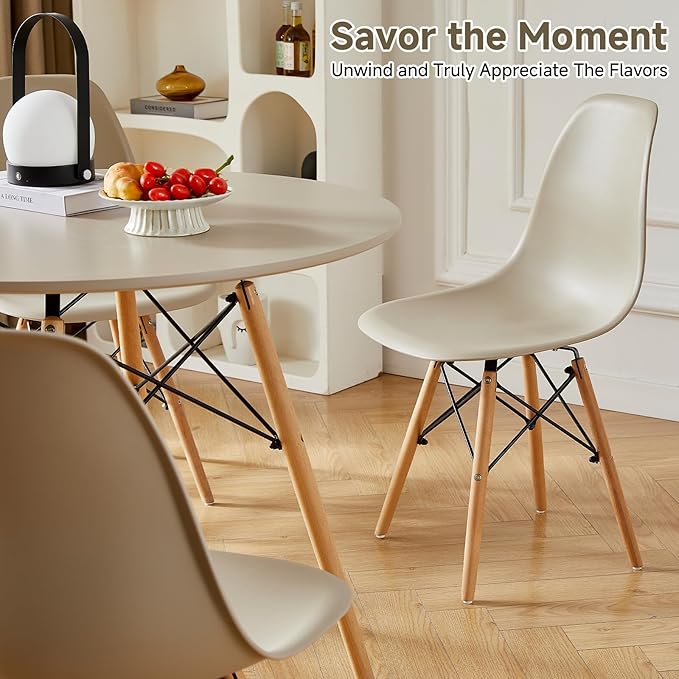 Round Dining Table Set for 4 31.5" Wood Dinner Table Circle Dining Table Kitchen Table Chairs Set of 4 with Wood Strip Base for Kitchen Living Room Space Saving Apartment(Beige)