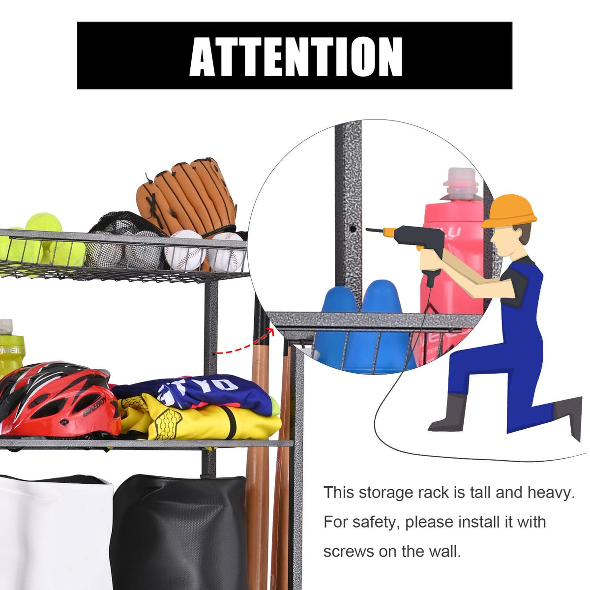 Mythinglogic Garage Sports Equipment Storage, 2 Golf Bag Storage Stand and Other Sports Equipment Storage Rack, Garage Organizer System