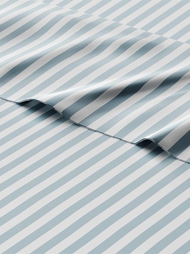 Kids Green Pinstripes Full 4 Piece Sheet Set - Boys, Girls, Teens, Toddler - Easy Fit Deep Pockets - Breathable, Hotel Quality Sheets - Machine Washable - Wrinkle Free - Cute, Cozy, Soft - CGK Linens