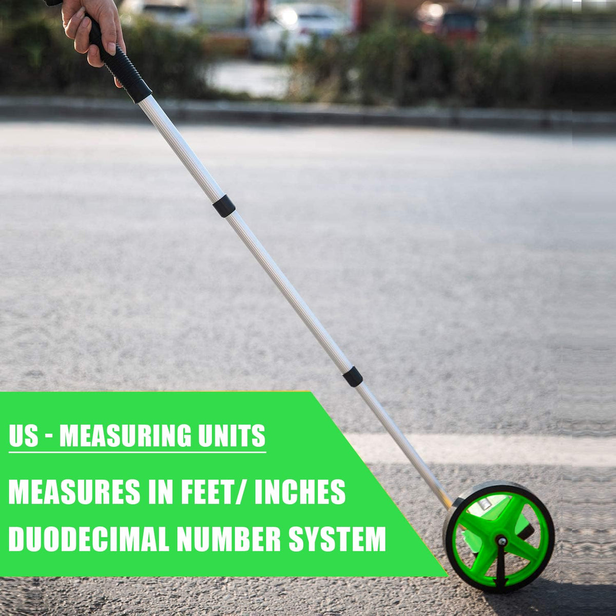 Zozen Measuring Wheel, Green 6Inch Measure Wheel, Distance Measuring in Feet and Inches, Rolling Measurement [Up to 10,000Ft], Telescopic/Mechanical/One Key to Reset, Include Carrying Bag.