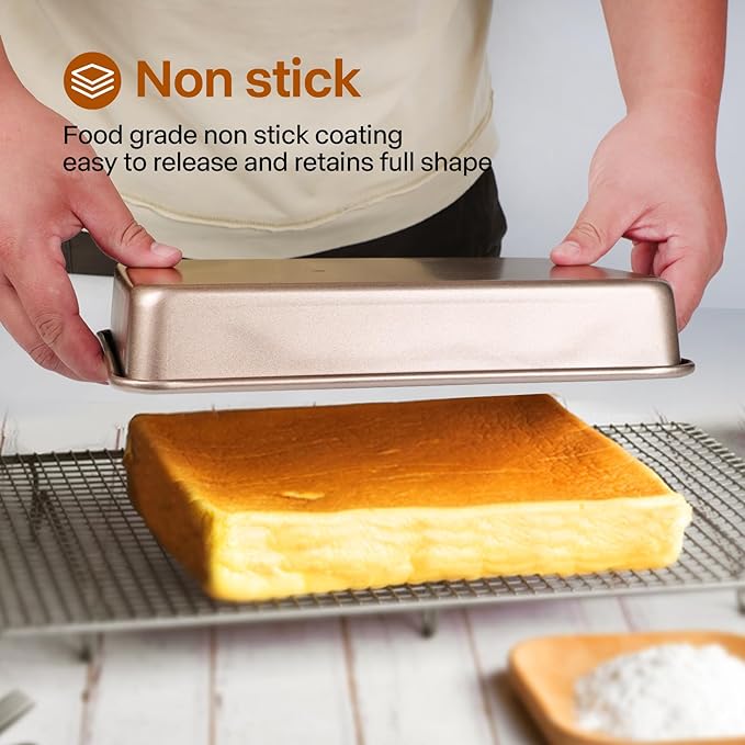 Barlket Rectangle Cake Pan, 9x11 Baking Pan Nonstick, Golden, Easy Release