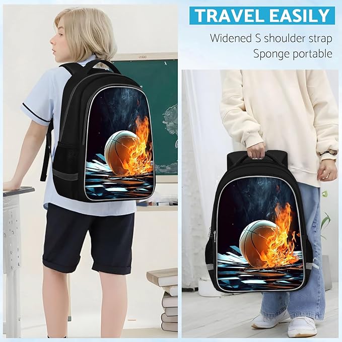 School Backpack for Boys - Basketball Boys Backpack for Kids Children Teens Elementary Middle School - Students Bag for Ages 6-18,17″Bookbag Multifunctional Large Capacity