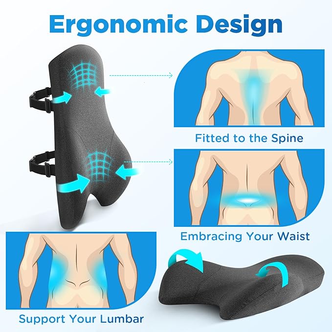 Teemour High Back Support Pillow for Office Chair, Fully Support Back Cushion - Memory Foam Lumbar Support Pillow for Offfice Chair, Desk, Gaming Chair, Promotes Posture Pain Relief Adjustable Straps