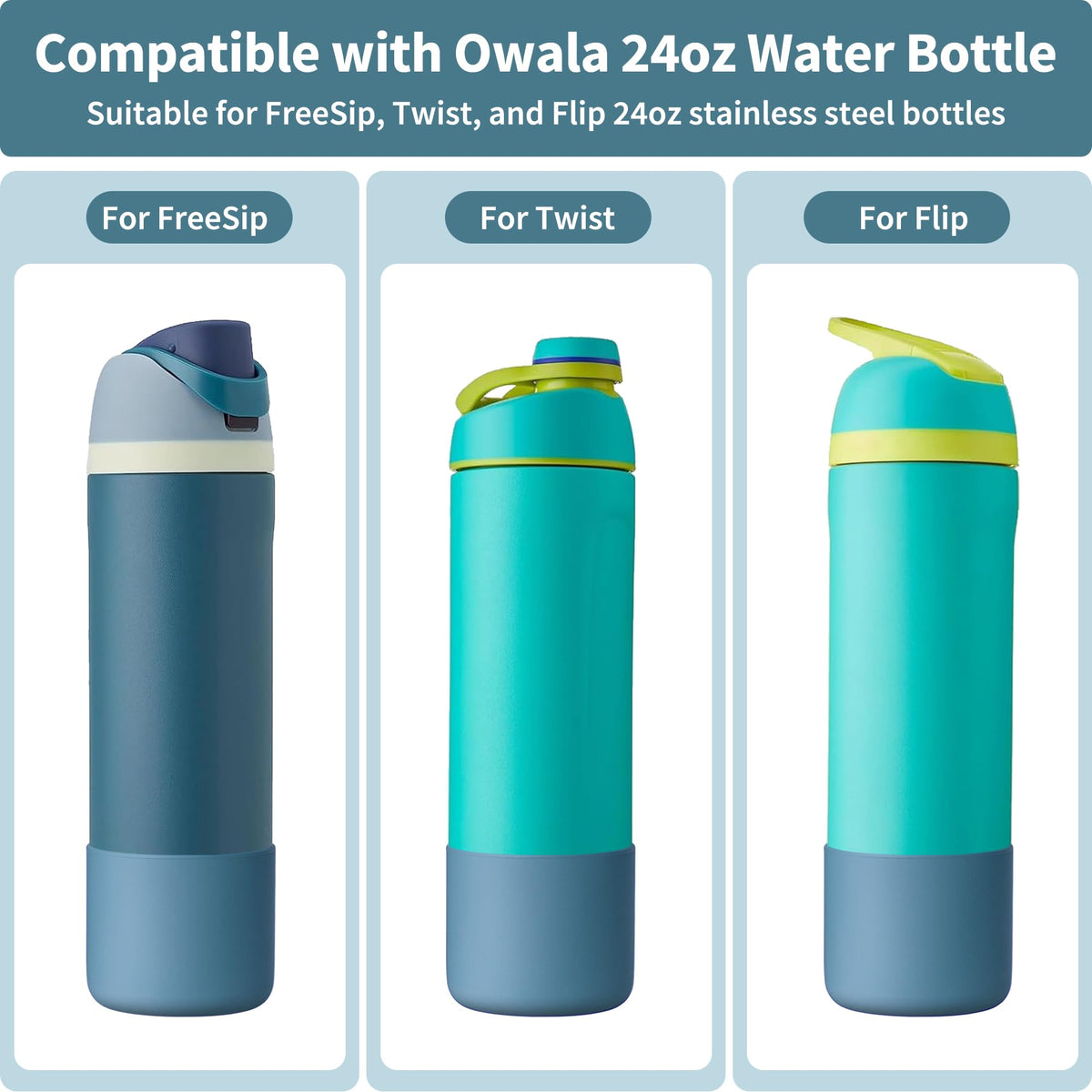 Diumepo Boot for Owala 24 oz, Anti-Slip Protective Sleeve for Owala Twist & FreeSip & Flip Stainless Steel Water Bottle, Silicone Boot Bottom Base for Owala (Denim Blue)