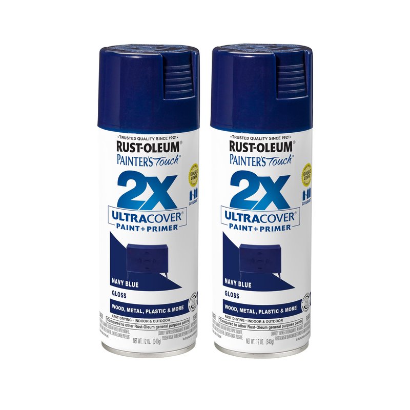 Rust-Oleum 334041-2PK Painter's Touch 2X Ultra Cover Spray Paint, 12 oz, Gloss Navy Blue, 2 Pack