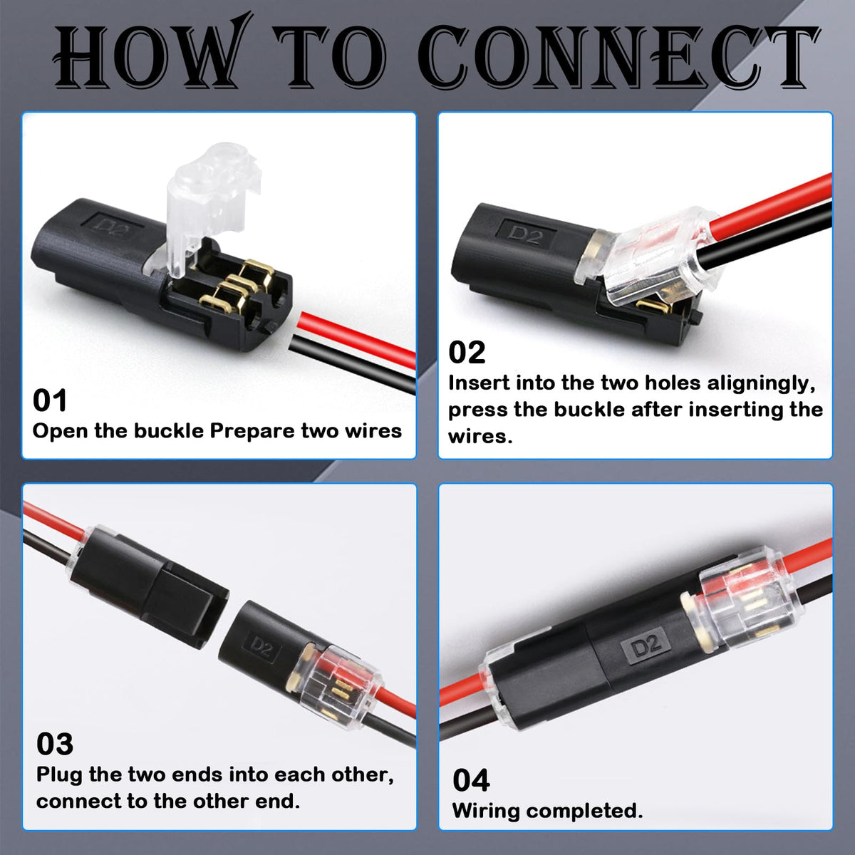 Double Wire Lock-Grip Connector, 2 Pin LED Light Strip Connector with Locking Buckle - No Stripping or Cutting Required (20PCS)