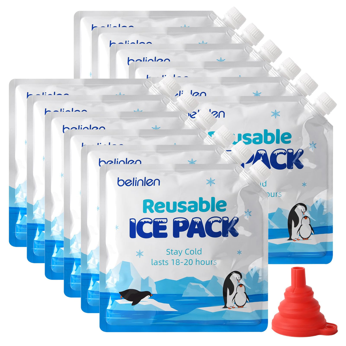 Belinlen 12 Pack 10x10 Inch Reusable Ice Packs for Cooler, Long Lasting Freezer Packs, Food Safe Flat Ice Packs for Cooler Bag, Lunch Box, Camping, Fishing, Beach, Picnic