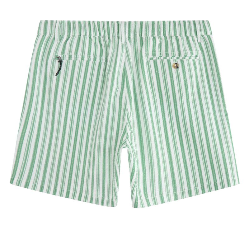 maamgic Mens Casual 5.5"/7" Seersucker Shorts with Compression Liner, Green White Stripe Summer Beach Vacation Shorts