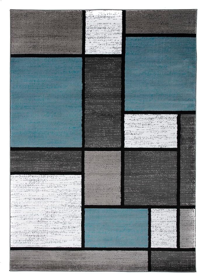 Rugshop Contemporary Modern Boxes for Open Spaces,Living Room,Large Areas,Bedroom,Kitchen Non Shedding Area Rug 12' x 15' Blue