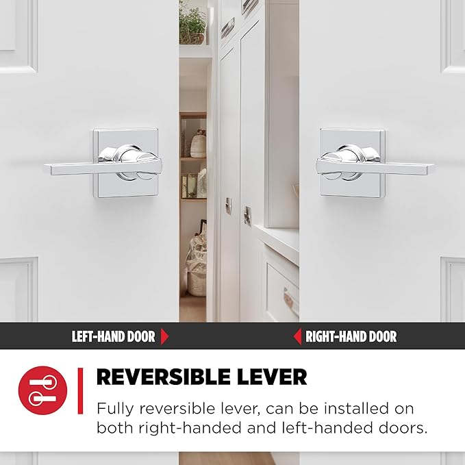 Kwikset Casey Dummy Door Handle, Single Sided Lever for Closets, French Double Doors, and Pantry, Polished Chrome Non-Turning Reversible Interior Push/Pull Lever (Pack of 10)