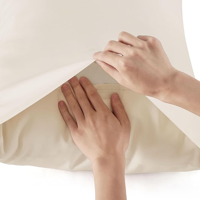 Bedsure Cooling Sheets Twin XL, Rayon Derived from Bamboo, Breathable & Soft Twin XL Sheet Sets, Deep Pocket Up to 16 Inches, Hotel Luxury Silky Dorm Bedding for Hot Sleepers, Light Beige
