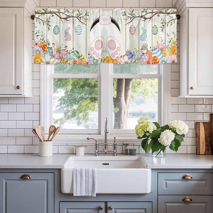 Easter Curtain Valances for Windows, Kitchen Valance Window Treatment, Spring