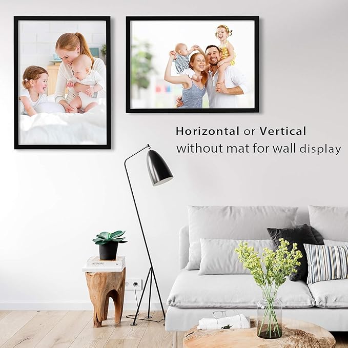 Egofine A2 Solid Wood Picture Frame, Made of Solid Wood Covered by Plexiglass A3 with Mat 16.5 x 23.4 without Mat, Poster Frame for Wall Mounting Hanging Photo Frame Vertically or Horizontally, Black