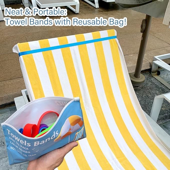 Towel Bands for Cruise and Beach Chairs - Ship Essentials - Alternative to Clips - Vacation Accessory Gifts - Thicken Bands 6 PCS